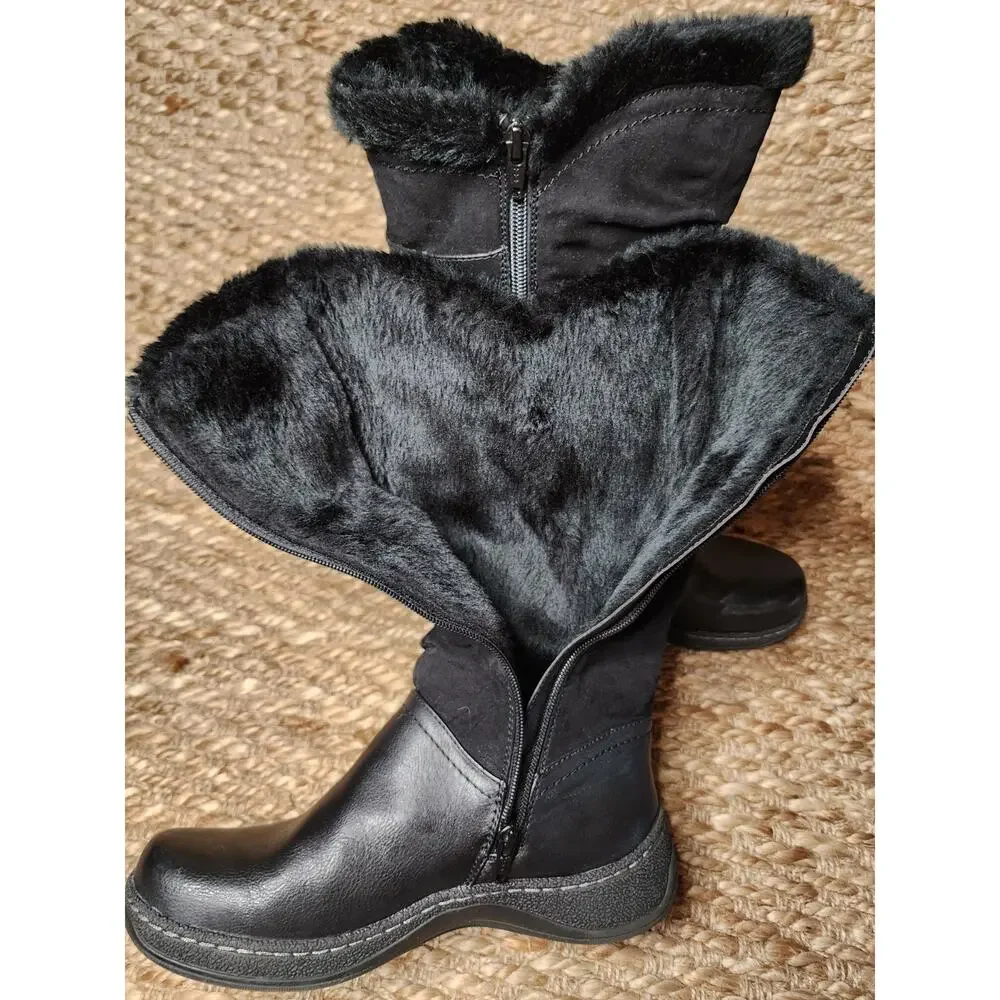 Kim Rogers Black Boots Faux Fur Riding Biker Mid Calf Equestrian Size 8 M